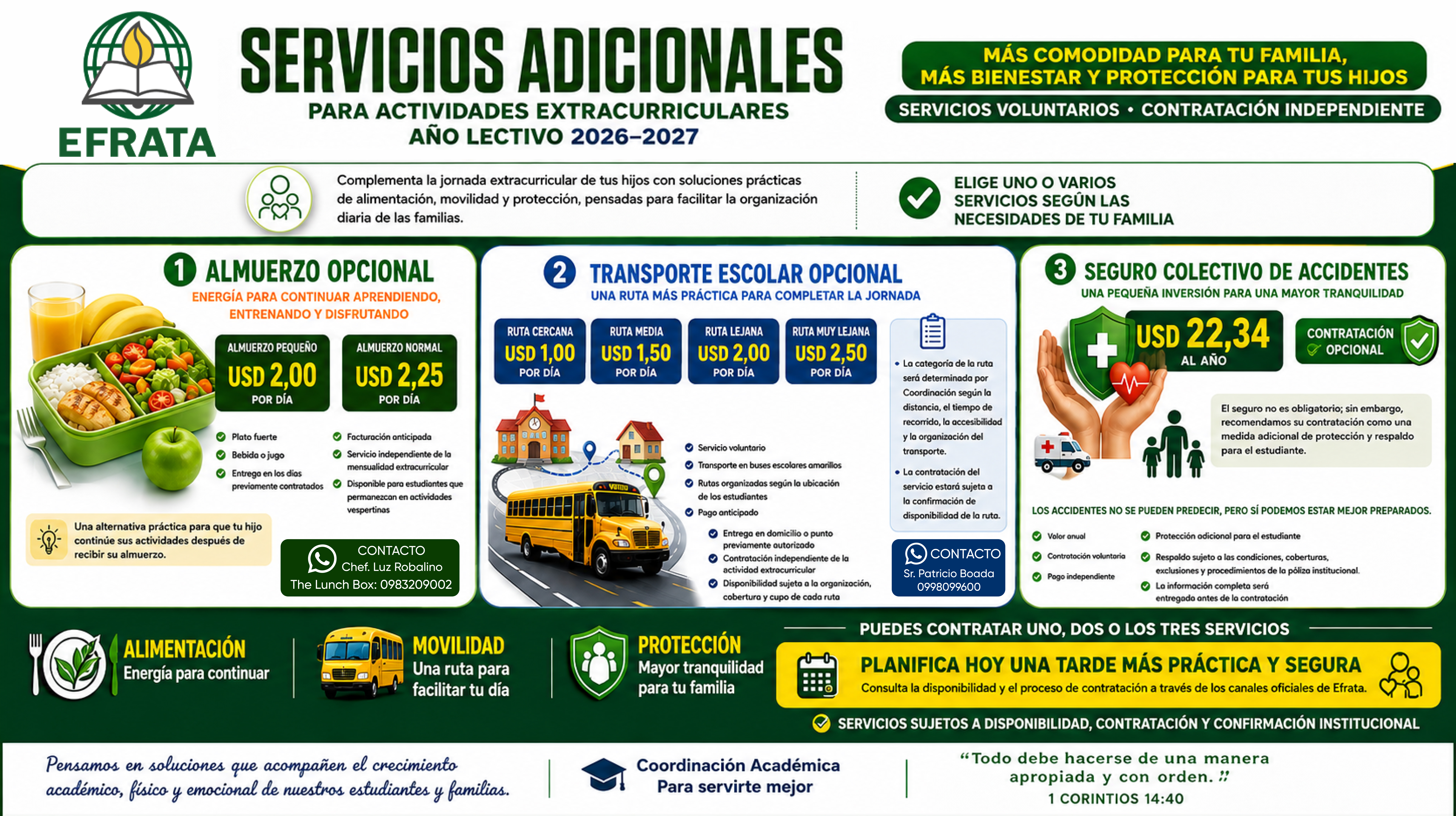Servicios adicionales para actividades extracurriculares 2026-2027
