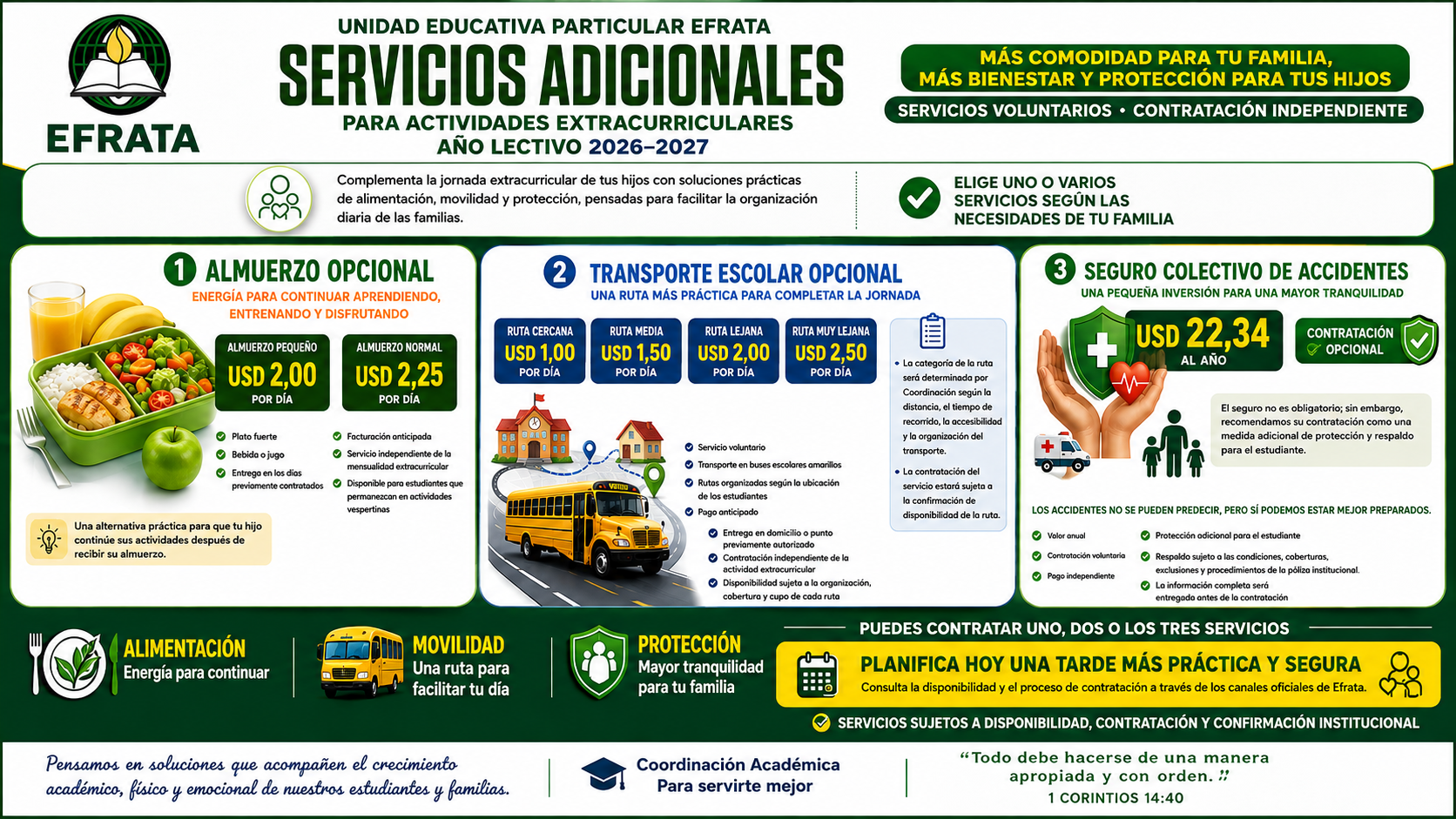 Servicios adicionales para actividades extracurriculares 2026-2027